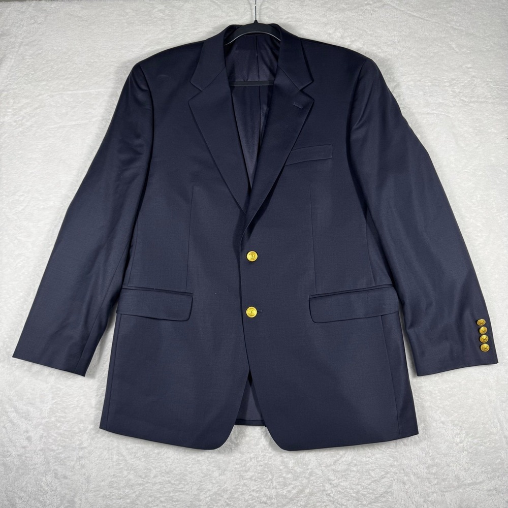 Lauren Ralph Lauren Men's 42R Navy Blue Wool Blazer Gold Crest Button Sport Coat